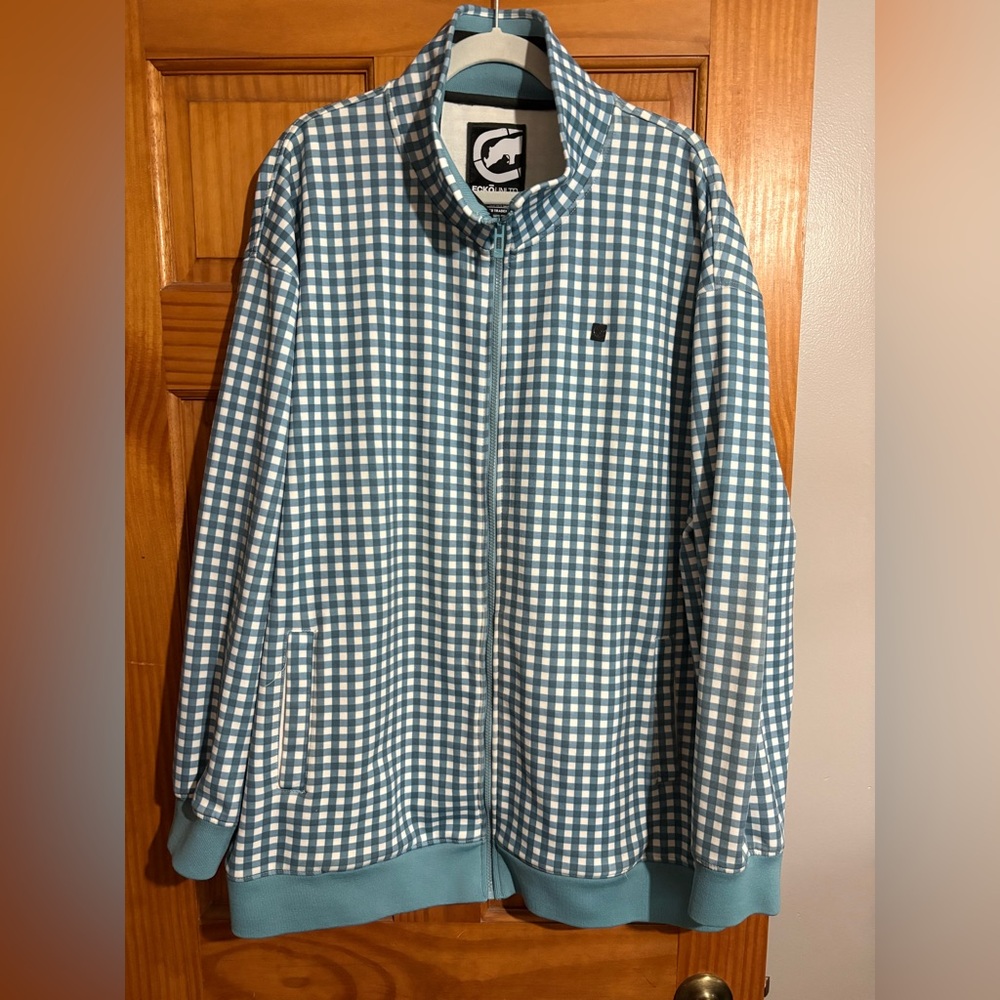 ECKO Zipper Front Checkered Track Jacket-Cotton Blend-Blue/White-SZ 3XL